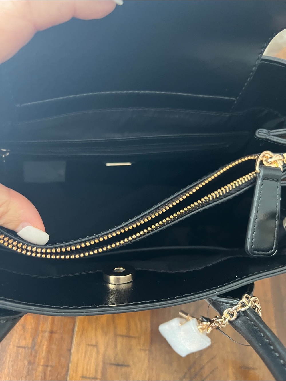 Guess Black Satchel with Gold Logo and Tassel Charm - Picture 6 of 7